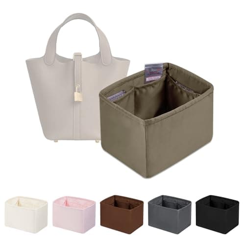 Purse Organizer Insert for Picotin 18/22, Satin Bag Organizer for Picotin Bags, Lightweight Purse Essentials for Women Luxury Handbags, Soft Touch Inner Liner with Multiple Pockets (Etoupe grey, PC22) - Image 1
