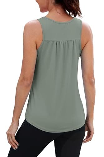 NIASHOT Workout Tank Tops for Women Grey Gym Shirts Racerback Yoga Top Running Shirts Loose Fit Athletic Tanks Green S - Image 1