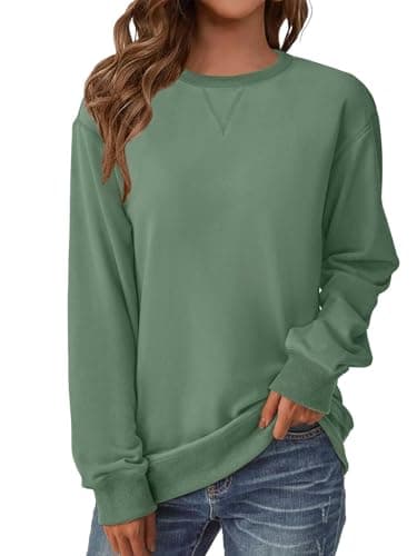 GKBK Womens Casual Long Sleeve Sweatshirt Crew Neck Crewneck T Shirt Tshirt Cute Pullover Tops Relaxed Fit Thin Soft Comfy Fall Winter Loose Fit Sweater 2025 Fashion Clothes Trendy Outfits Green XL - Image 1