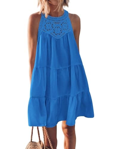 BTFBM Women Summer Dresses 2026 Casual Spring Clothes Sleeveless Halter Neck A-Line Boho Mini Dress Beach Vacation Sundress(Blue, Medium) - Image 1