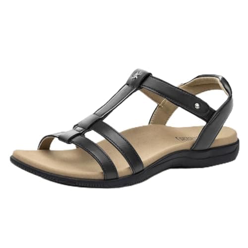 Rihero Orthopedic Flat Sandals for Women Black Arch Support Comfortable Casual Summer Walking Orthotic Sandals Size 8 - Image 1