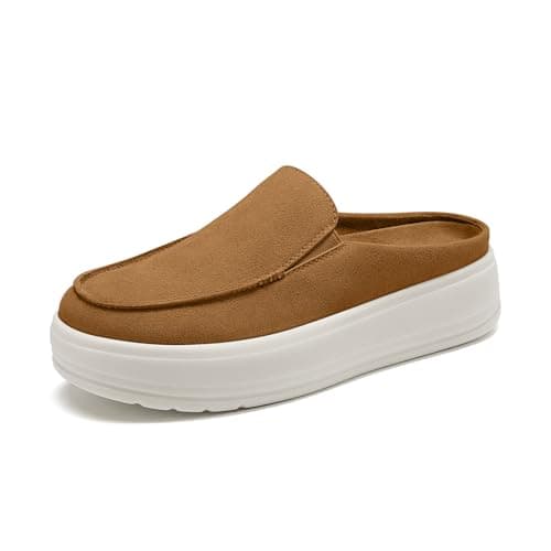 Rihero Platform Mule Shoes for Women Dressy Casual Slip On Clogs Lightweight Comfort Brown Mules for Everyday Wear Work Size 7 - Image 1