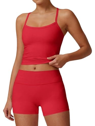 Aoysky Womens Buttery Soft 2 Piece Workout Sets High Waisted Booty Biker Shorts Halter Padded Tank Tops Pilates Athletic Sets - Image 1