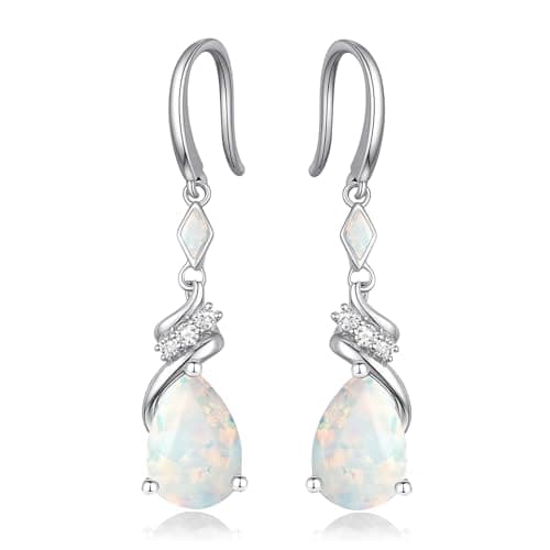 Sterling Silver Earring For Woman -Teardrop Birthstone Earring Jewelry Birthday Gifts for Women,Girlfriend,Wife,Mom - Graduation, Friendship,Birthday, Anniversary (10 - Opal) - Image 1