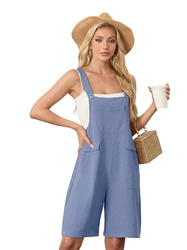 HiMONE Womens Summer Jumpsuit Sleeveless Casual Romper Overalls With Square Neck And Pockets (Light Blue-S) - Image 1