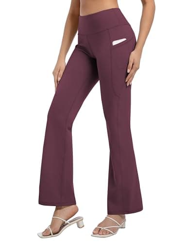 BUBBLELIME 29"/31"/33"/35"/37" Women's Bootcut Yoga Pants Tummy Control Flared with Side Pockets- Bootleg Side Pockets_MAHOGANYMAROON XS_29" Inseam - Image 1