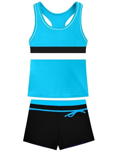 Bathing Suits for Girls Size 3-4t Sky Blue Vest Style Tankini Swimsuit Set with Bowknot Shorts - Image 1