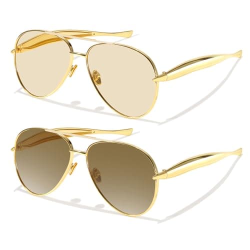 DreamCalf 2 Pack Gold Aviator Sunglasses for Women Polarized Trendy Designer Sun Glasses Metal Temples 2025 Fashion Shades - Image 1