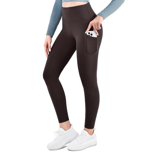 Ipletix High-Waisted Leggings for Women with Pockets Soft Yoga Pants for Gym Workout Coffee Brown LXL - Image 1