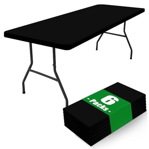 Moosfor Spandex 6 Foot Rectangle Table Cloth 6 Pack, Elastic Fitted Tablecloths for Picnic, Stretch Washable Patio Table Cover for Outdoor, Camping, Banquet and Parties (Black, 30"x72") - Image 1