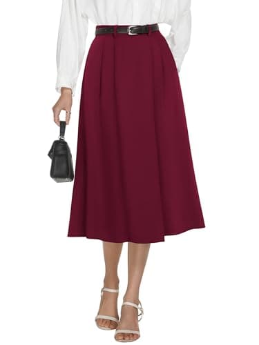 Casly Lamiit Womens Skirts Elegant Long Skirt Elastic Ladies Spring Vacation A Line Skirt Flowy Wine Red XS - Image 1