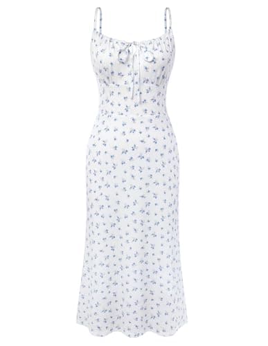 Belle Poque Floral Dress for Women Summer Backless Spaghetti Strap Dresses Cami Dresses Tea Party Dress (Blue Floral,M) - Image 1