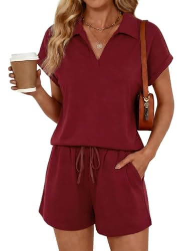 Yousify 2 Piece Sets for Women Cap Sleeve V Neck Lapel Tops and Drawstring Shorts Summer Casual Outfits Sleepwear 2026 - Image 1