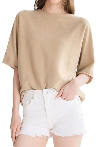 Orolay Short Sleeve Sweater for Women Lightweight Loose Fit Boat Neck Knit Pullover Top Dolman Sleeve Trendy Tops for Spring Summer 2026 Khaki - Image 1