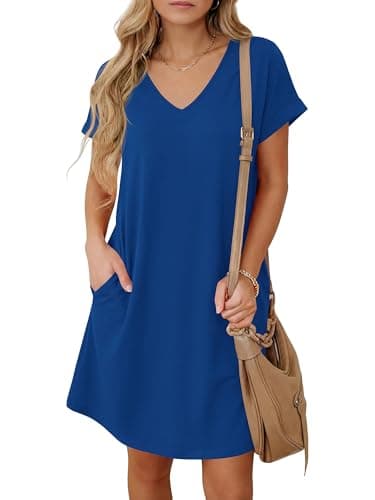 BTFBM Womens Summer Dresses 2026 Pockets Short Sleeve Loose Nightgowns Pajama Beach Vacation Casual Spring T Shirt Dress(Blue, Medium) - Image 1