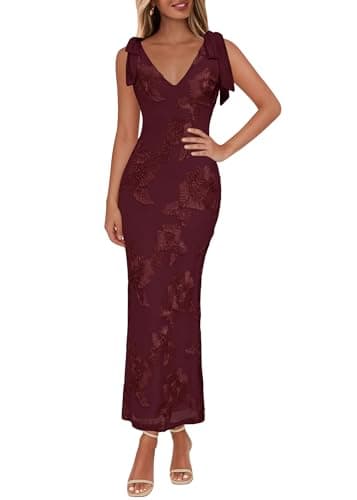 Lazysmile Womens Floral Embroidered Maxi Dress Sleeveless V Neck Tie Strap Ribbon Flower Mesh Party Cocktail Dresses - Image 1
