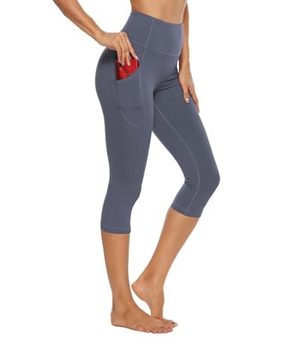 Stelle Womens High Waisted Legging Yoga Pants with Pockets for Workout(Grey Blue,XXL) - Image 1