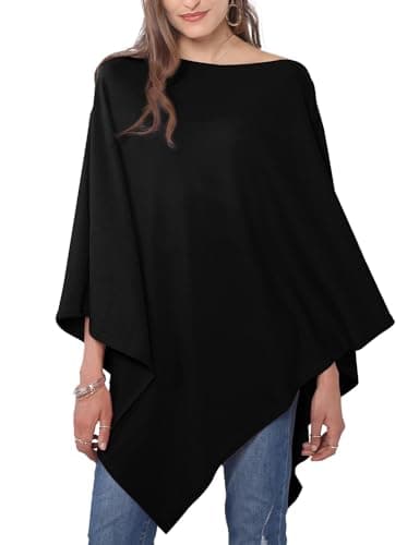 MissShorthair Versatile Women's Shawl Wrap – Soft Knitted Poncho Cape Scarf for Fall Winter black poncho sweater - Image 1