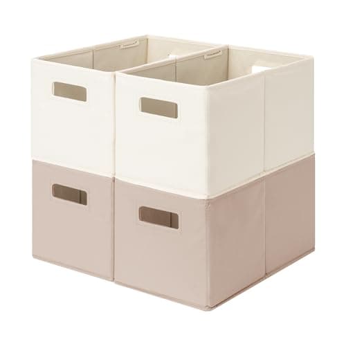 StorageWorks Fabric Storage Bins for Shelves, Closet Organizers and Storage Baskets, Collapsible Storage Bins with Cutout Handles, Medium, 4-Pack, Ivory and Light Brown - Image 1