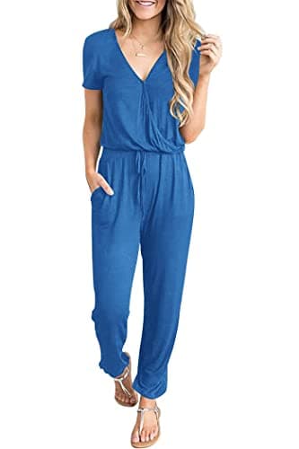 PRETTYGARDEN Jumpsuits for Women 2025 Spring Summer Casual Dressy Short Sleeve Romper Airport Vacation Travel Outfits (Grey Blue,Medium) - Image 1
