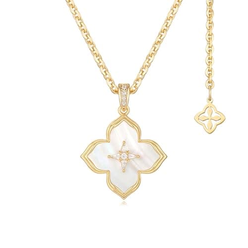 MYEARS Gold Necklace for Women 14K Gold Plated Clover Pendant Necklace White Mother of Pearl Four Leaf Clover Simple Everyday Gold Jewelry for Women Trendy - Image 1