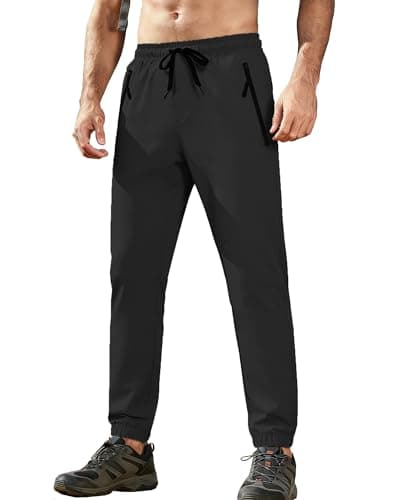Mens Hiking Pants Joggers Sweatpants with Pockets Water Resistant Quick Dry Lightweight UPF 50+ Cargo Elastic Waist Drawstring Casual Work Athletic Jogging Black S - Image 1