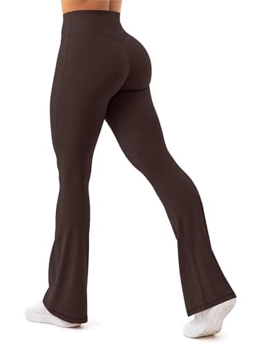 Unthewe High Waisted Flare Leggings for Women Tummy Control Butt Lifting Workout Yoga Wide Leg Pants(U926-Chocolate Brown-S) - Image 1