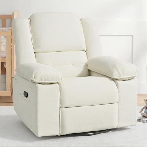 FLEXISPOT Swivel Rocker Recliner Chair for Adults, Massage Recliner Rocking Chair Nursery, 360° Swivel Nursery Glider for Living Room Bedroom, Beige (XRC2)
