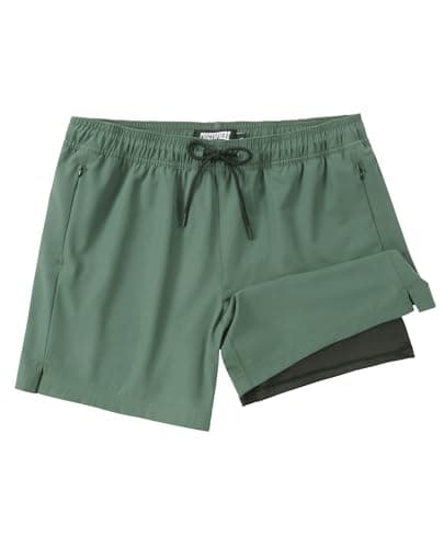 CoozySphere Mens Swim Trunks with Compression Liner 5 Inch Stretch Quick Dry Swim Shorts with Zipper Pockets Swimwear S Army Green - Image 1