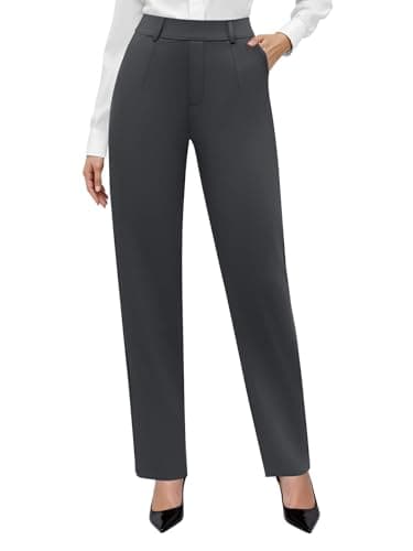DLOODA Stretchy Work Pants Women High Waisted Pull On Dress Pants Office Business Casual Slacks with Pockets,Deep Grey,Large - Image 1