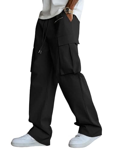 ZAFUL Men's Casual Cargo Pants Drawstring Elastic Waist Pants Loose Fit Joggers with Multi Pockets for Streetwear Black M - Image 1
