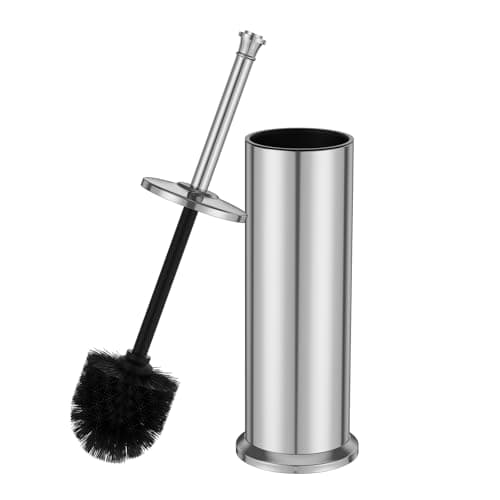 Silver Toilet Brush and Holder,Long Handled Gold Toilet Brush for Bathroom,Stainless Steel Heavy Duty Toilet Bowl Brush,Removable Inner Bowl,Deep Cleaning Dense Bristles Cleaner Brush -Space Saving - Image 1