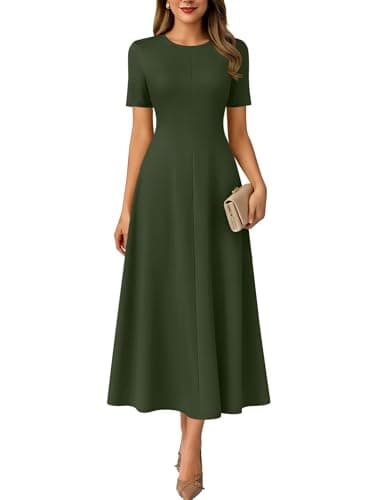 ANRABESS Womens Summer Maxi Dresses Casual Short Sleeve Elegant Classy Vintage 2026 Spring Flowy Cocktail Dress 80s Outfit Army Green Medium - Image 1