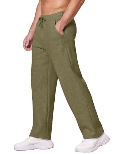 Deyeek Men's Fleece Sweatpants Open Bottom Gym Sweats Baggy Cotton Sweat Pants for Men Straight Leg Sweatpants with Pockets Green - Image 1