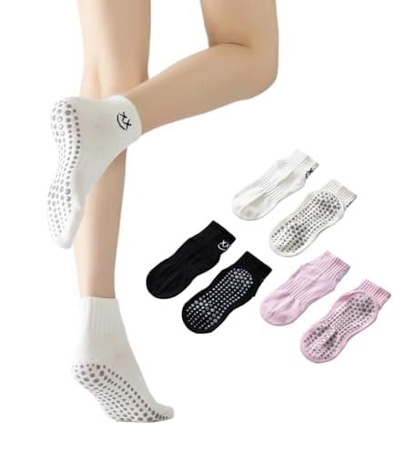 Babipany Cute Pilates Socks with Grips for Women Cute Grippy Socks for Yoga Dance Work out - 3 Pairs - Image 1