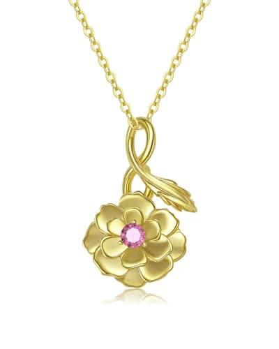 October Marigold Birth Flower Birthstone Necklace for Women: 14K Gold 925 Sterling Silver October Birth Month Floral Pendant Dainty Cute Jewelry for Her Mom Wife Daughter Friends Birthday Gifts - Image 1