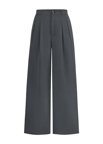 KIRUNDO Wide Leg Dress Pants for Women High Waisted Office Work Trousers Business Casual Slacks Button Flowy Palazzo Pant(Dark Grey, XX-Large) - Image 1