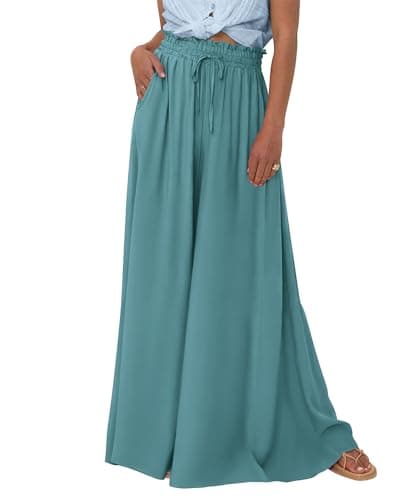 BTFBM Women Casual High Waist Wide Leg Pants 2026 Spring Summer Long Palazzo Pants Pocket Lounge Beach Vacation Clothes(Solid Blue Green, XX-Large) - Image 1