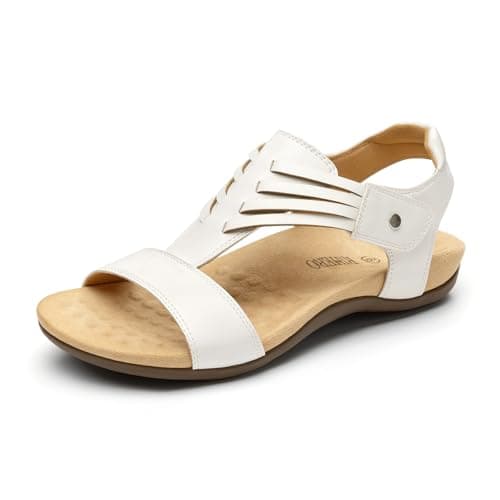 Rihero White Orthopedic Sandals for Women Arch Support Comfortable Casual Summer Orthotic Flat Sandals for Beach Walking Size 8.5 - Image 1