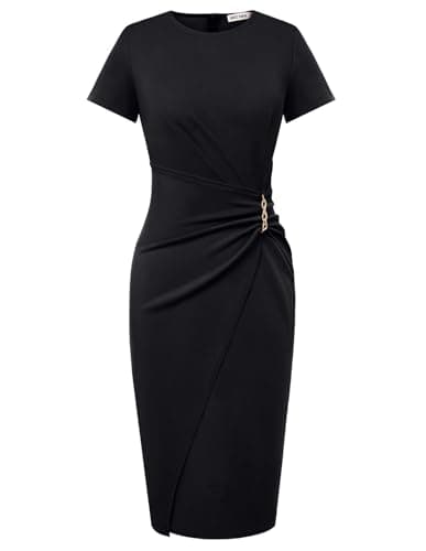 GRACE KARIN Black Dresses for Women 2025 Short Sleeve Business Casual Dress Ruched Bodycon Office Cocktail Dress Black XL - Image 1