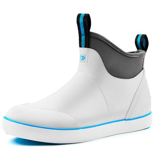 Trudave Deck Boots for Men, Waterproof Rain Boots with High Traction, Slip On Saltwater Fishing Boots Neoprene Rubber Ankle Boots for Boating Sailing - Image 1