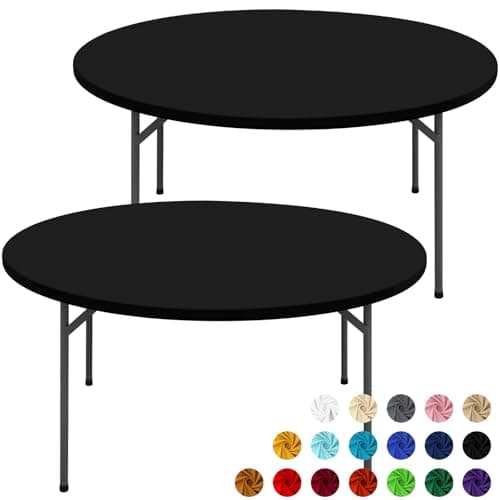 Moosfor Round Spandex Tablecloth 2 Pack, Elastic Fitted Waterproof Tablecloths for 45"-56" Tables, Stretch Washable Picnic Table Cover for Camping, Dining, Indoor and Outdoor, Black - Image 1