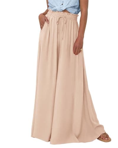 BTFBM Women Casual High Waist Wide Leg Pants 2026 Spring Summer Long Palazzo Pants Pocket Lounge Beach Vacation Clothes(Solid Beige, Small) - Image 1
