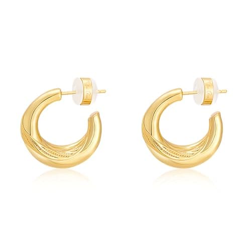 Milan Chiva 14K Gold Plated Post Twisted Huggie Hoops for Women Minimalist Thick Open Earings Dome Looped Jewelry MCE-1064GD - Image 1