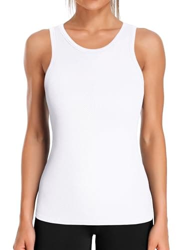 ATTRACO Tank Top with Built in Bra Compression Base Layer Dry Fit Tennis Tank Top White Medium - Image 1
