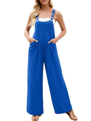 Heymoments Overalls Jumpsuits Rompers for Women Klein Blue Small Casual Maternity Winter Fall Comfy Ladies Loose Fit Dressy Wide Leg One Piece Sleeveless Grils Long Bib Baggy Pants with Pockets - Image 1