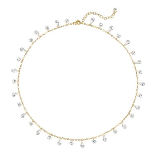 MTMY Gold Choker Necklace for Women 14K Gold Plated Cubic Zirconia Cute Cross Heart Shell Teardrop Charm Station Choker Necklace Dainty CZ Chain Necklaces for Women Trendy Summer Jewelry Gifts(Drop) - Image 1