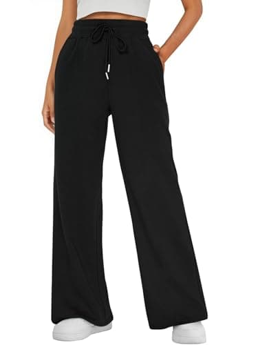 Bellcoco Womens Wide Leg Sweatpants High Waisted Baggy Track Pants Drawstring Casual Athletic Pants with Pockets Black S - Image 1