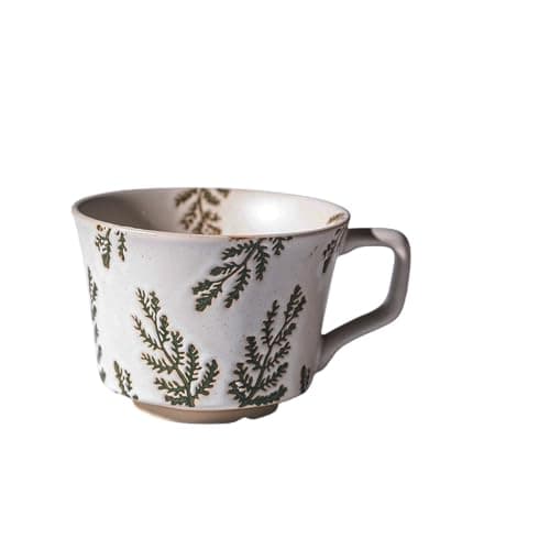 JINNTHE Handmade Ceramic Coffee Mug with Handle for Tea Latte,12 oz. Microwave Dishwasher Cup, Art Gifts Green Plant Leaf Mug, Cup for Coffee, Tea & Hot Chocolate, Cypress Leaves - Image 1
