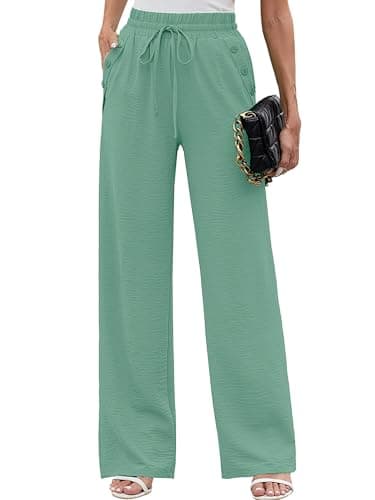 Heymoments Women Wide Leg Pants Mint Green Large High Waist Loose Casual Pants Adjustable Tie Knot Belted Long Straight Trousers with Pockets - Image 1